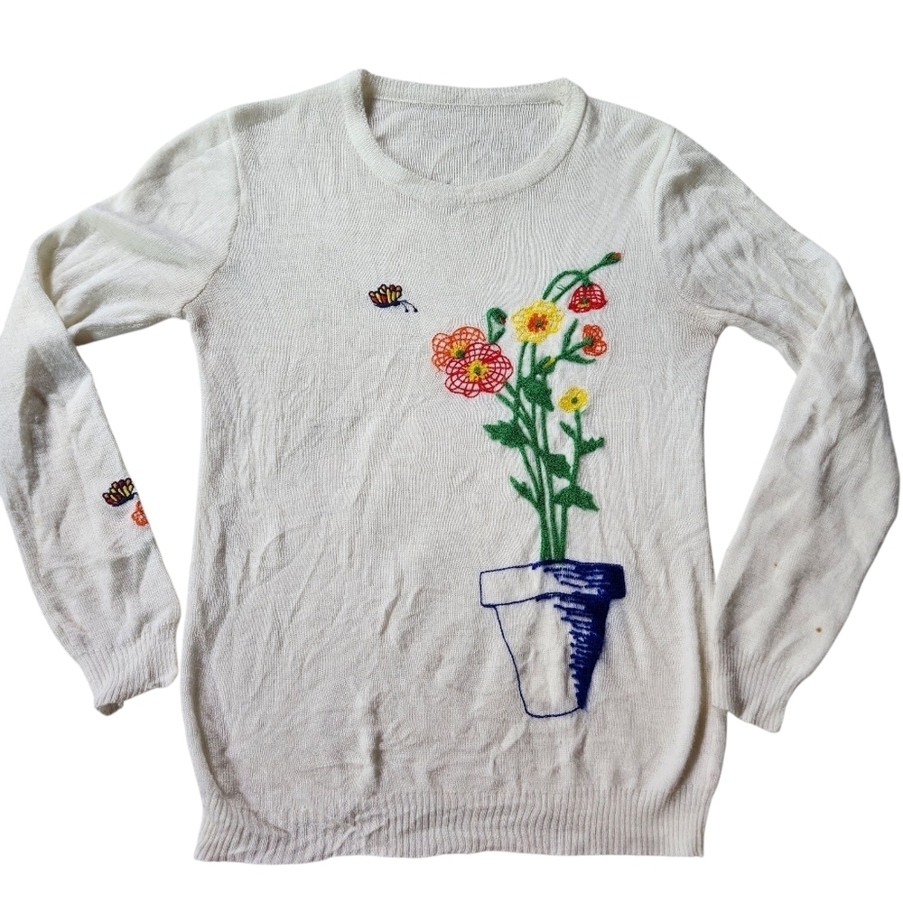 Vintage Floral Butterfly Embroidered Sweater